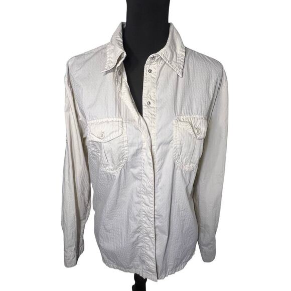 Rei XL Womens UPF Button Snaps Stretchy Long Sleeve Pale Yellow Activewear Shirt - Picture 6 of 13